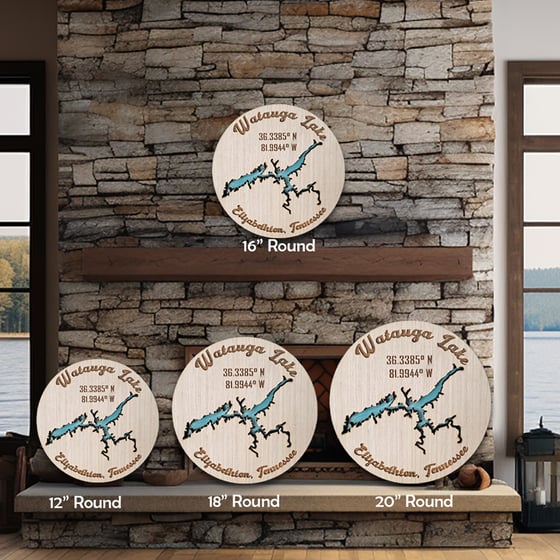 Image of Custom 3D Lake Map Cut Out Round Wood Sign, Lake House Wall or Mantle Decor