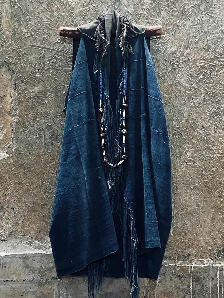 Image of Indigo and Mud Cloth Vest with Necklace