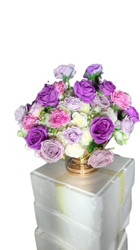 Low centerpiece  white, green  40 cm  Silk flowers 