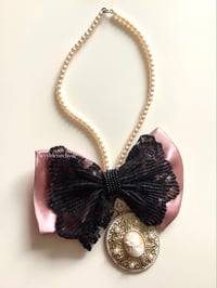 Image 1 of Kawaii Inspired Faux Pear Customised Necklace with Bow and Baroque style pendant finished Jewellery 