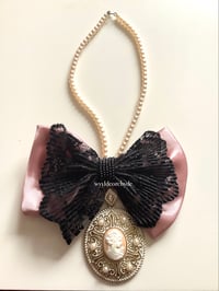 Image 4 of Kawaii Inspired Faux Pear Customised Necklace with Bow and Baroque style pendant finished Jewellery 