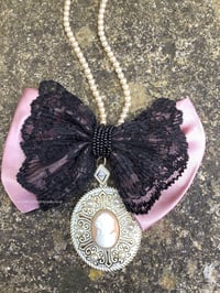 Image 3 of Kawaii Inspired Faux Pear Customised Necklace with Bow and Baroque style pendant finished Jewellery 