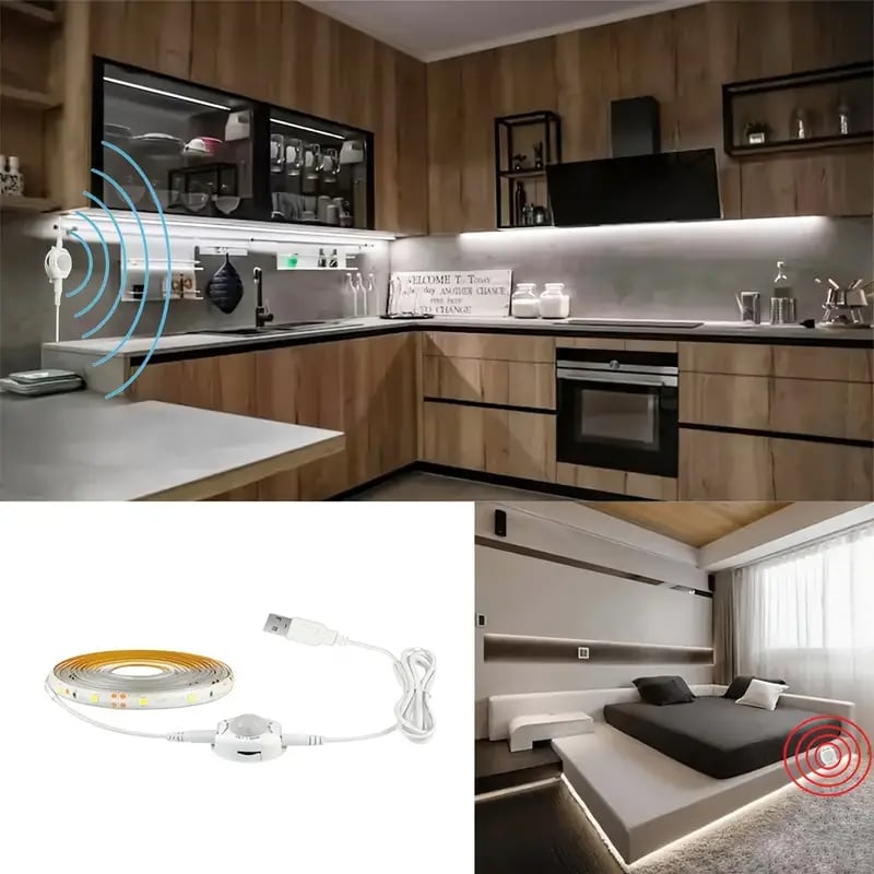 USB Motion Sensor LED Light Strip | 3-16 Ft Cold White | Automatic for Stairs, Wardrobes, Kitchens