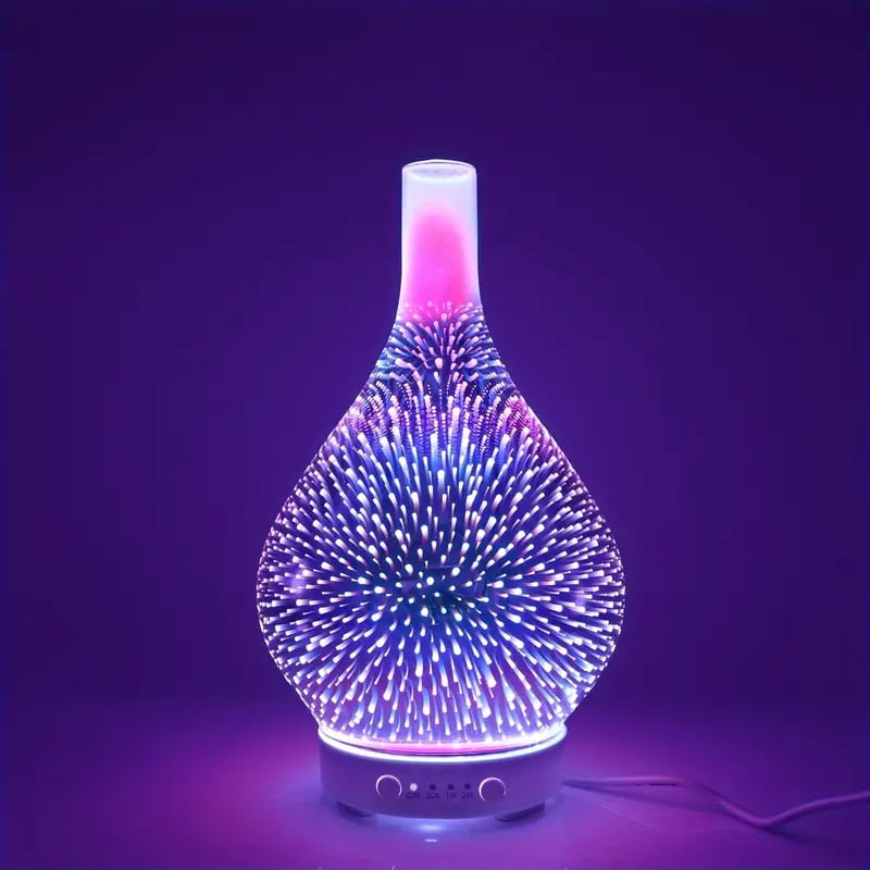 Essential Oil Diffuser, 3D Fireworks Glass, Ultrasonic, Timer, Auto Off, 6.76oz