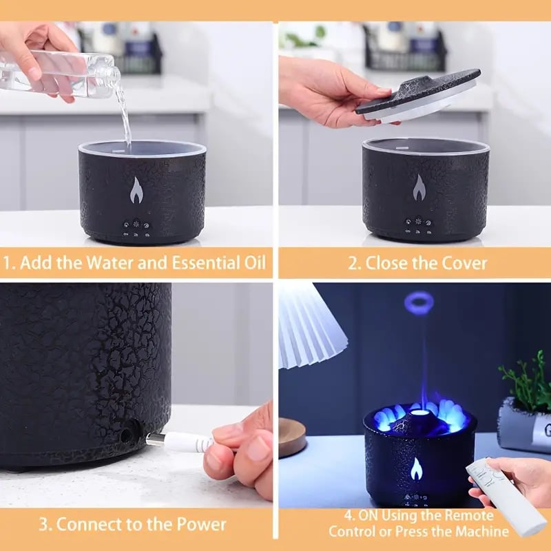 Volcanic Flame Cool Mist Humidifier | 12.17oz, 7 Colors, USB, Aroma Diffuser