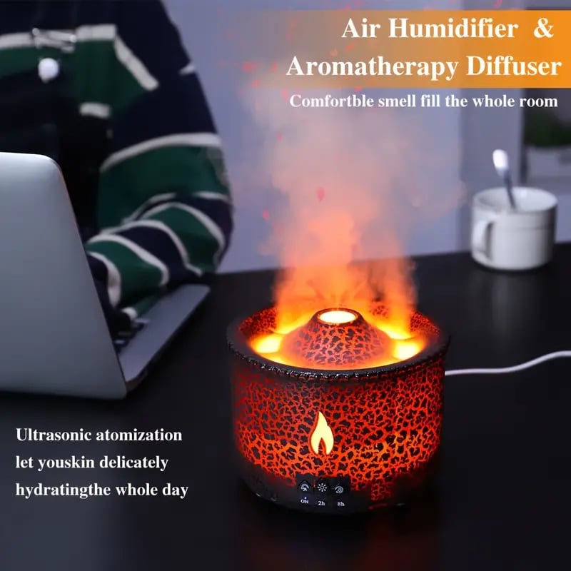Volcanic Flame Cool Mist Humidifier | 12.17oz, 7 Colors, USB, Aroma Diffuser
