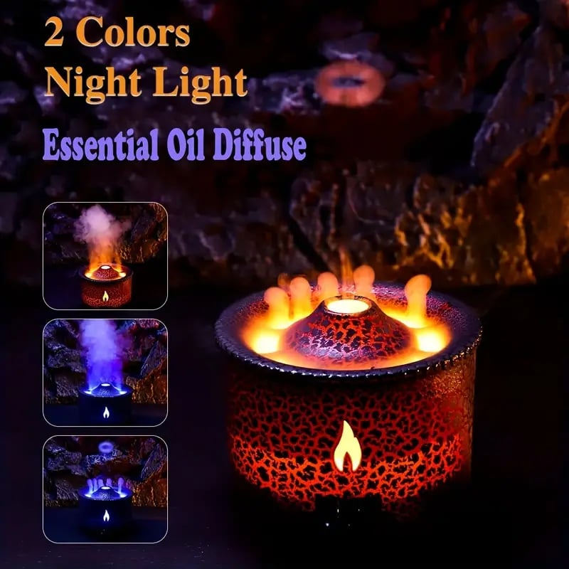 Volcanic Flame Cool Mist Humidifier | 12.17oz, 7 Colors, USB, Aroma Diffuser
