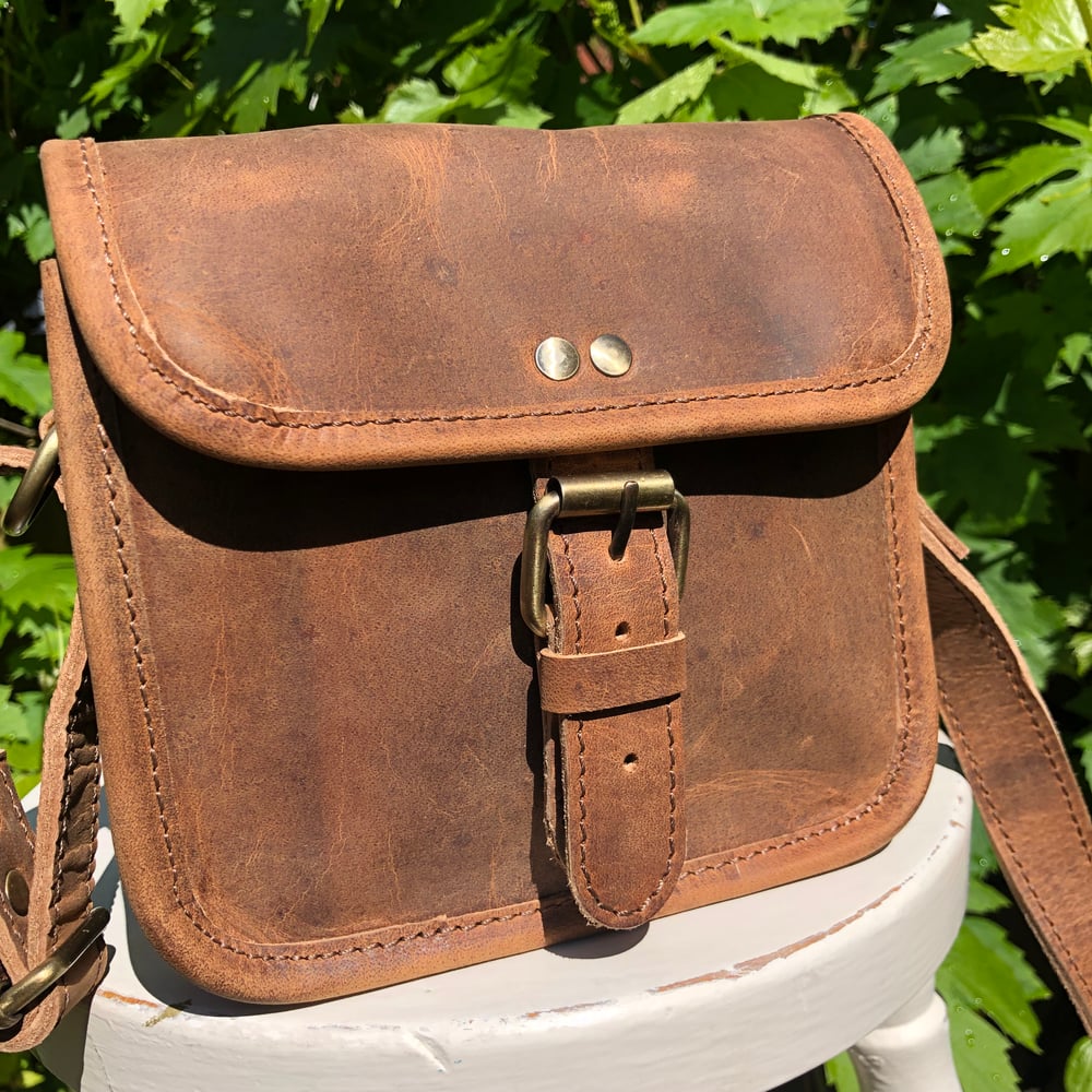 Image of 7”x5.5” -Small Handmade Leather Buckled Shoulder Bag - Square  #1