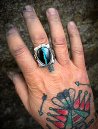 Image 3 of WL&A Handmade Black Jack Blue Ribbon Thunderbird Signet Ring - Size 12