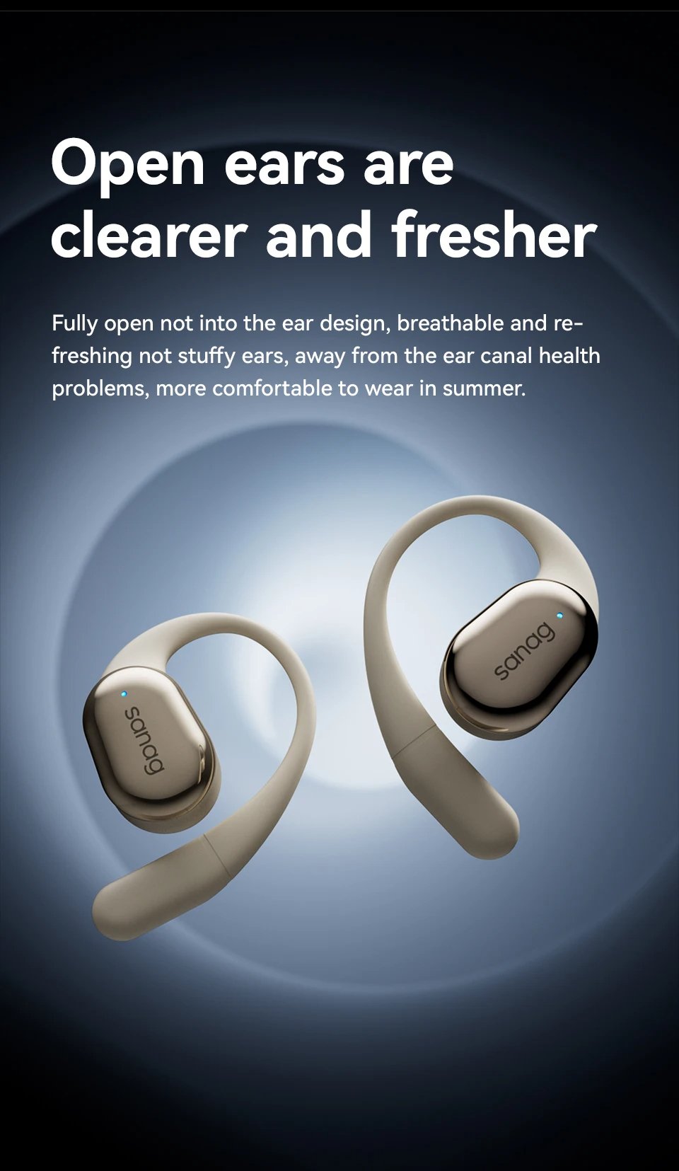 Sanag C16S Open Ear Bluetooth 5.4 Wireless Headphones, HiFi Sound TWS Earbuds, 8 Hours Playback