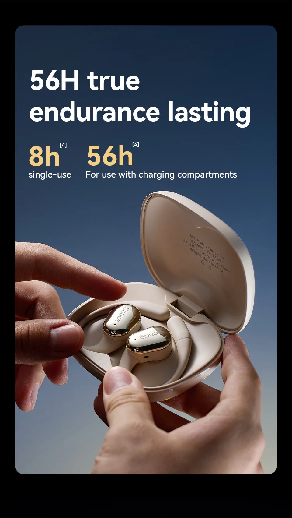 Sanag C16S Open Ear Bluetooth 5.4 Wireless Headphones, HiFi Sound TWS Earbuds, 8 Hours Playback