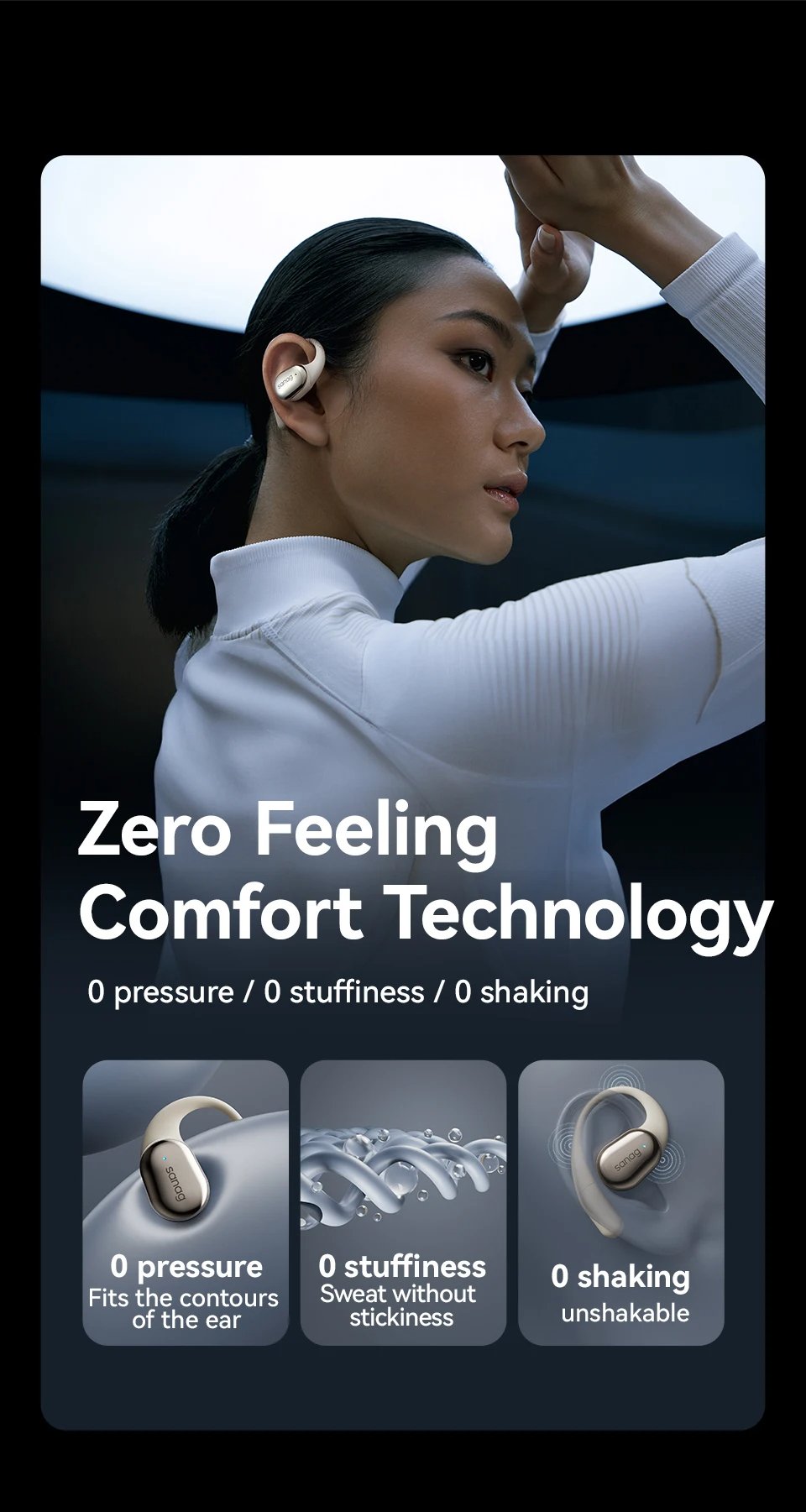 Sanag C16S Open Ear Bluetooth 5.4 Wireless Headphones, HiFi Sound TWS Earbuds, 8 Hours Playback