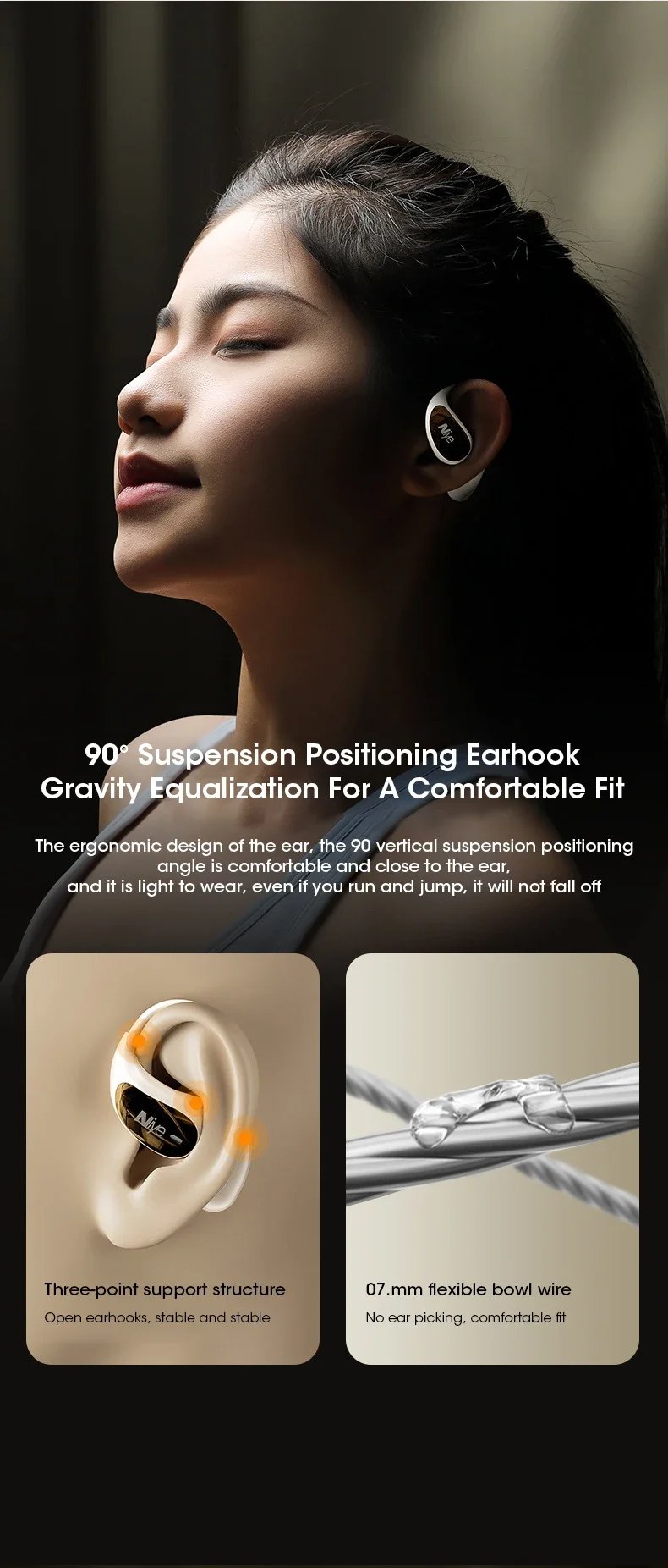 Niye 2024 OWS Earhook Sports Headset, Air Conduction Wireless Bluetooth 5.3 Headphones, TWS Earbuds 