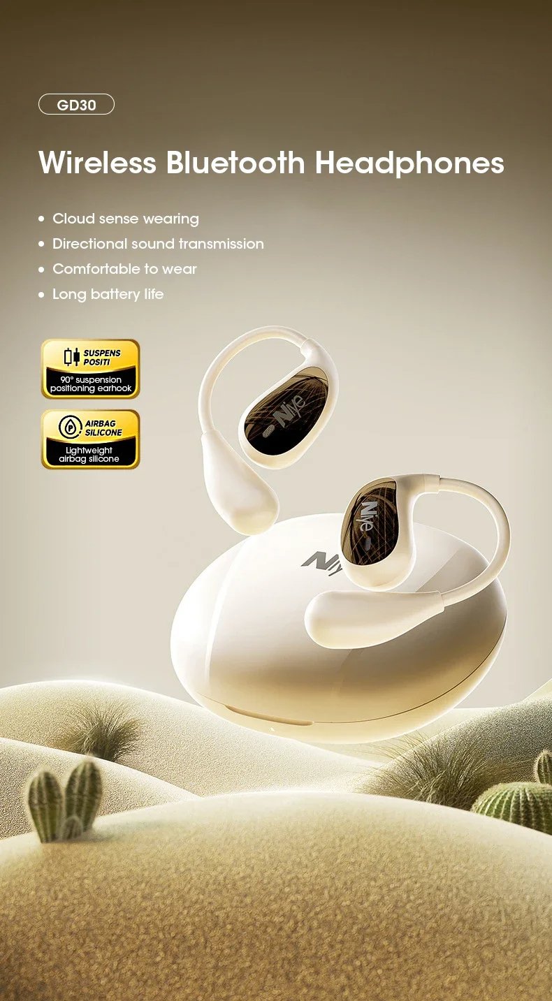 Niye 2024 OWS Earhook Sports Headset, Air Conduction Wireless Bluetooth 5.3 Headphones, TWS Earbuds 
