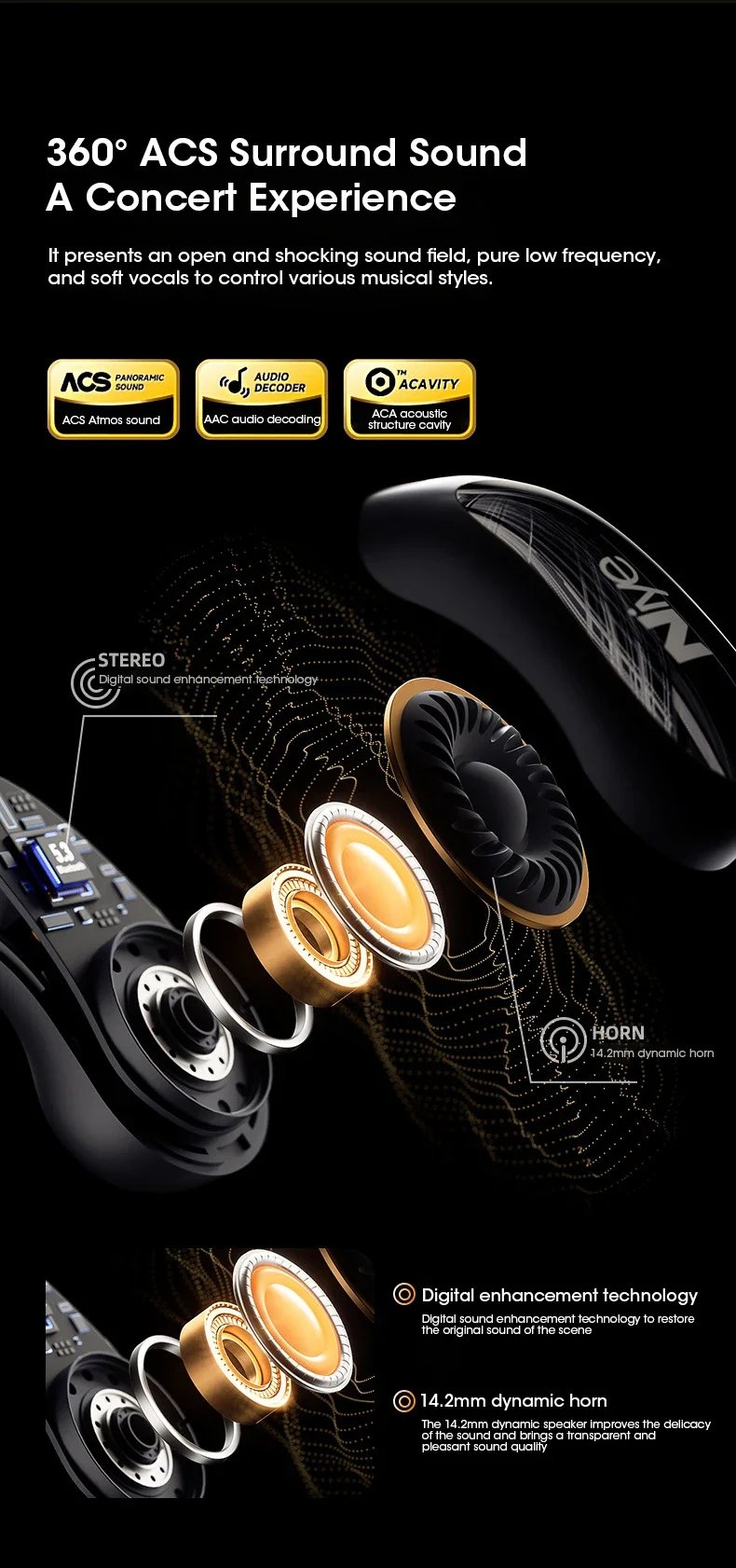 Niye 2024 OWS Earhook Sports Headset, Air Conduction Wireless Bluetooth 5.3 Headphones, TWS Earbuds 