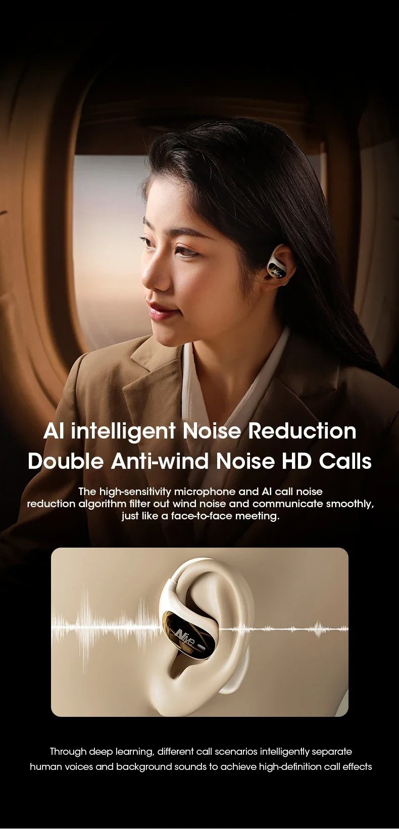 Niye 2024 OWS Earhook Sports Headset, Air Conduction Wireless Bluetooth 5.3 Headphones, TWS Earbuds 