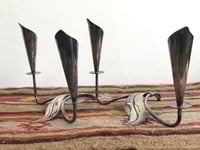 Image 2 of Pair of Vintage Danish Modern Silver Plate Calla Lily Candleholders by Hans Jensen