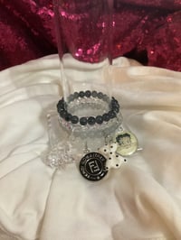 Clear/Grey/Charcoal Beaded Bracelet with Detachable Charm