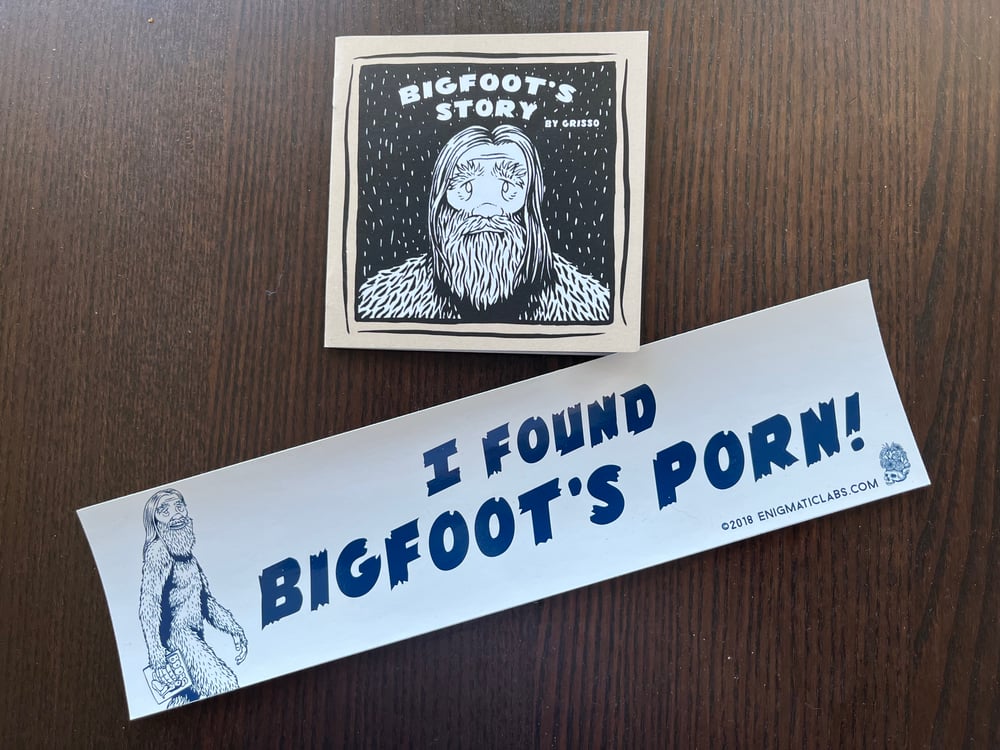 Image of Bigfoot's Story + a Bigfoot sticker