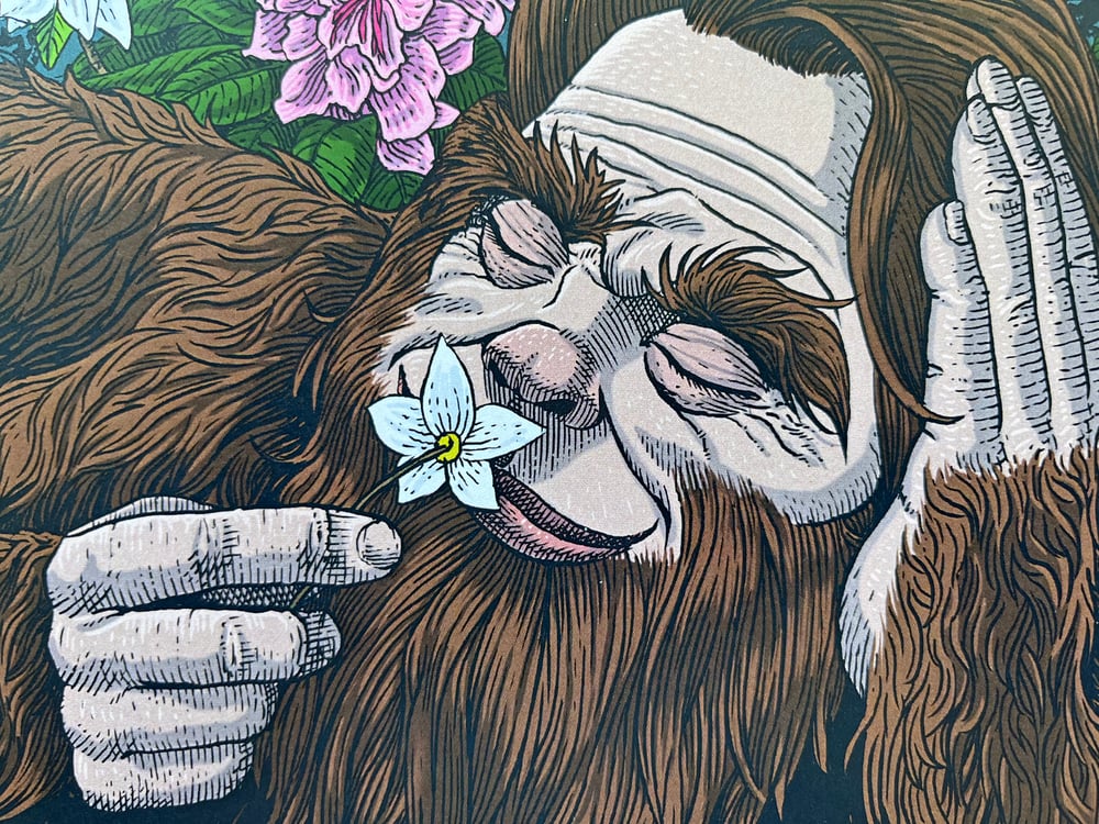 Image of Bigfoot Smelling Flowers