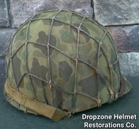 Image 4 of WWII M1 USMC Helmet McCord Fixed bale & rayon Hawley Liner. 1st Pattern Camo Cover.
