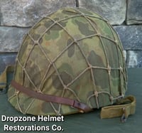 Image 9 of WWII M1 USMC Helmet McCord Fixed bale & rayon Hawley Liner. 1st Pattern Camo Cover.