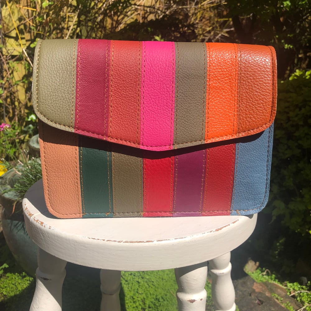 Image of Harlequin Collection - Recycled Leather Multicoloured Stripe -#33C