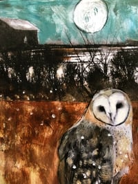 Image 2 of Hester Owl art print mounted on cradled wood