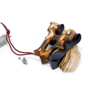 Image of Wooden Sling Shot, Handmade Catapult, Pyrolysis Technique, Shou Sugi Ban, Burned Wood grain