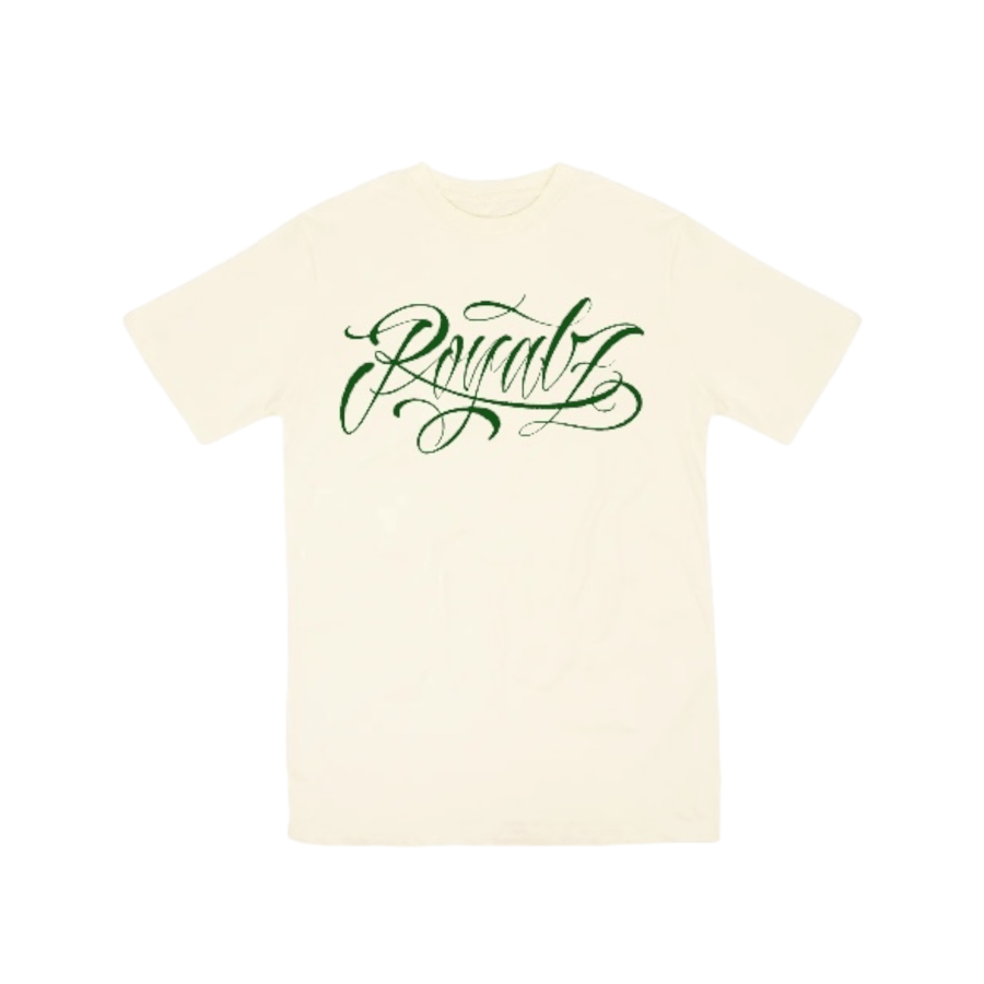 Image of CREAM/GREEN ROYALZ SCRIPT TEE 