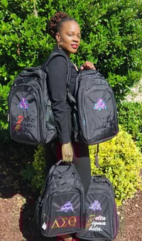 Image 1 of Black Embroidered Laptop Sleeve Backpack