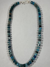 Image 1 of Necklace of varied blue/green cylinder beads