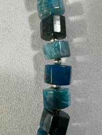 Image 2 of Necklace of varied blue/green cylinder beads