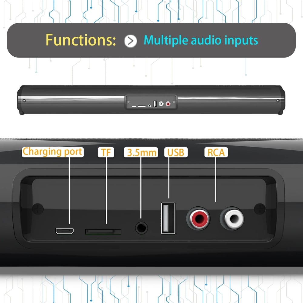 20W Wireless Bluetooth Sound Bar Speaker System Surround Stereo for TV & Projector