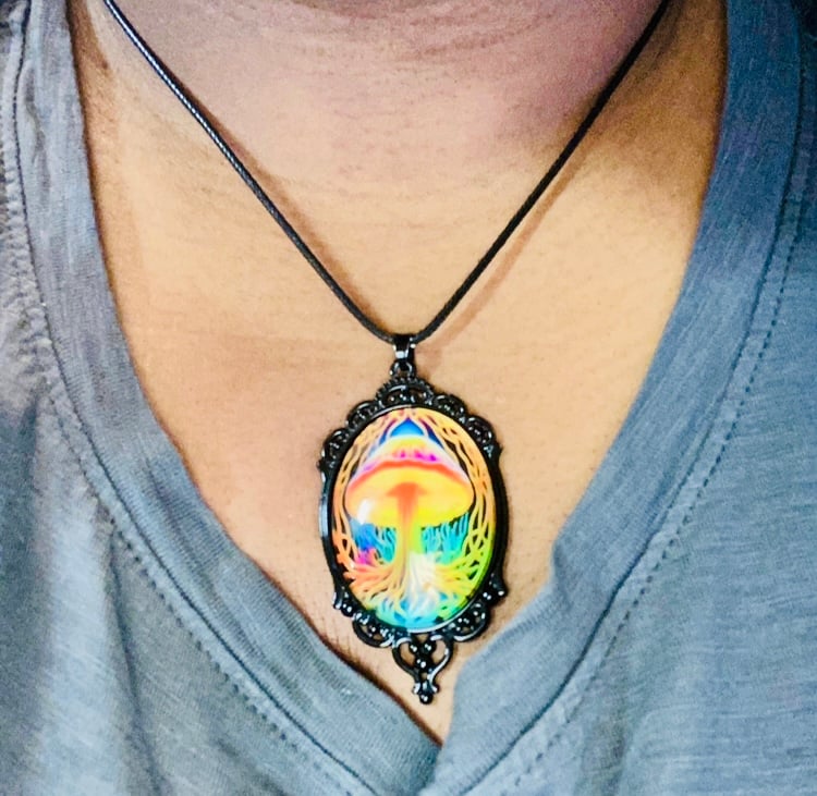 Image of Colorful Mushroom Pendant Necklace