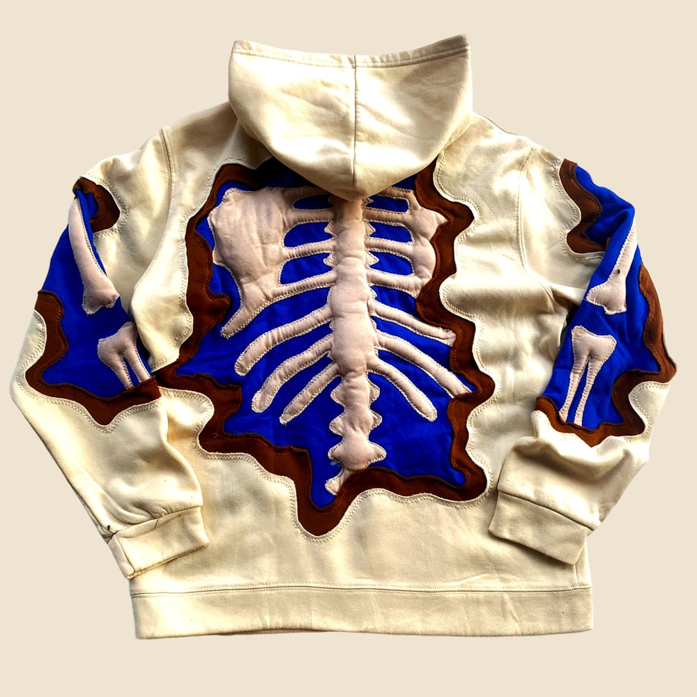 REWORKED FLOW 3D PUFF SKELETON CREAM HOODIE SIZE XL 