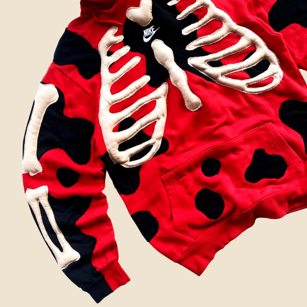 REWORKED NIKE FLOW 3D PUFF SKELETON RED HOODIE SIZE L 