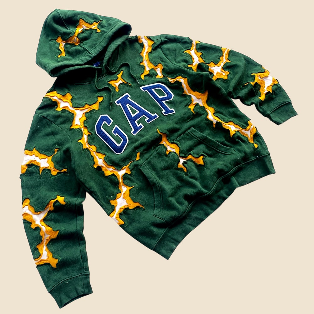 REWORKED GAP SUPER CRACKED DARK GREEN HOODIE SIZE M