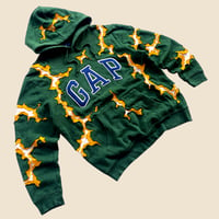 Image 2 of REWORKED GAP SUPER CRACKED DARK GREEN HOODIE SIZE M