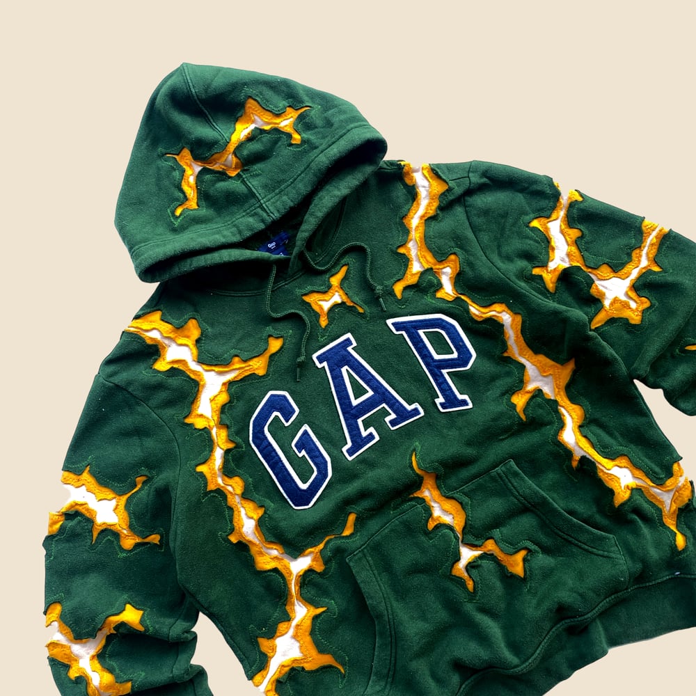 REWORKED GAP SUPER CRACKED DARK GREEN HOODIE SIZE M