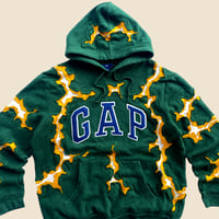 Image 4 of REWORKED GAP SUPER CRACKED DARK GREEN HOODIE SIZE M