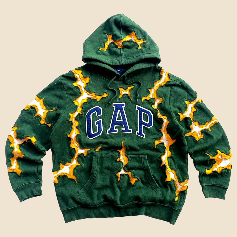 REWORKED GAP SUPER CRACKED DARK GREEN HOODIE SIZE M