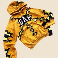 Image 2 of REWORKED GAP CRACKED YELLOW HOODIE SIZE L