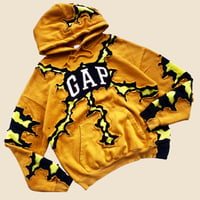 Image 3 of REWORKED GAP CRACKED YELLOW HOODIE SIZE L