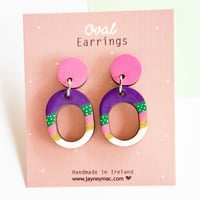 Purple and pink oval dangle earrings 