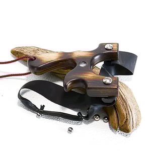 Image of Slingshot, Birwood Sling Shot, Phyrolsis Technique of Wood burning, Right Handed Shooter, Catapult
