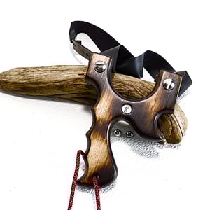 Image of Slingshot, Birwood Sling Shot, Phyrolsis Technique of Wood burning, Right Handed Shooter, Catapult