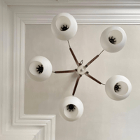 Image 2 of Scandinavian Teak & Glass Chandelier