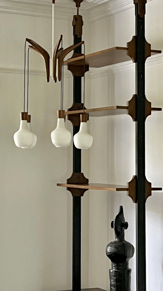 Image of Scandinavian Teak & Glass Chandelier