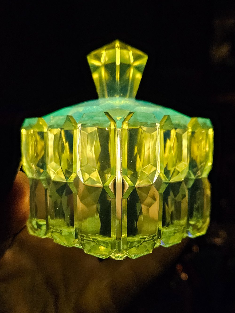 Image of Vaseline Glass Inspired Faceted Square Box/ Lantern
